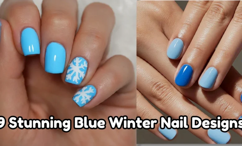 blue winter nail designs,winter blue nail designs,winter gel nail design, winter white nail designs