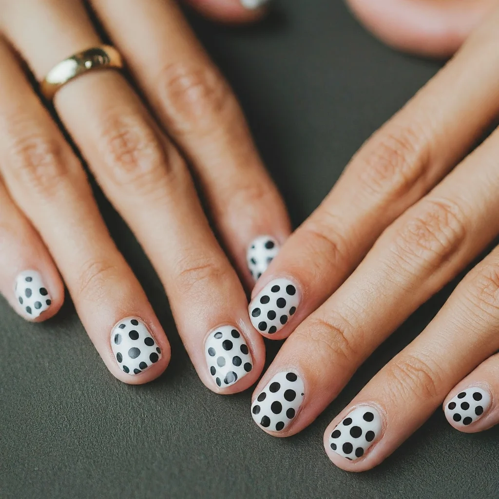 Polka dots nail design, simple nail designs, simple winter nails, cute simple nail designs, simple gel nail designs, winter nails 2024 simple